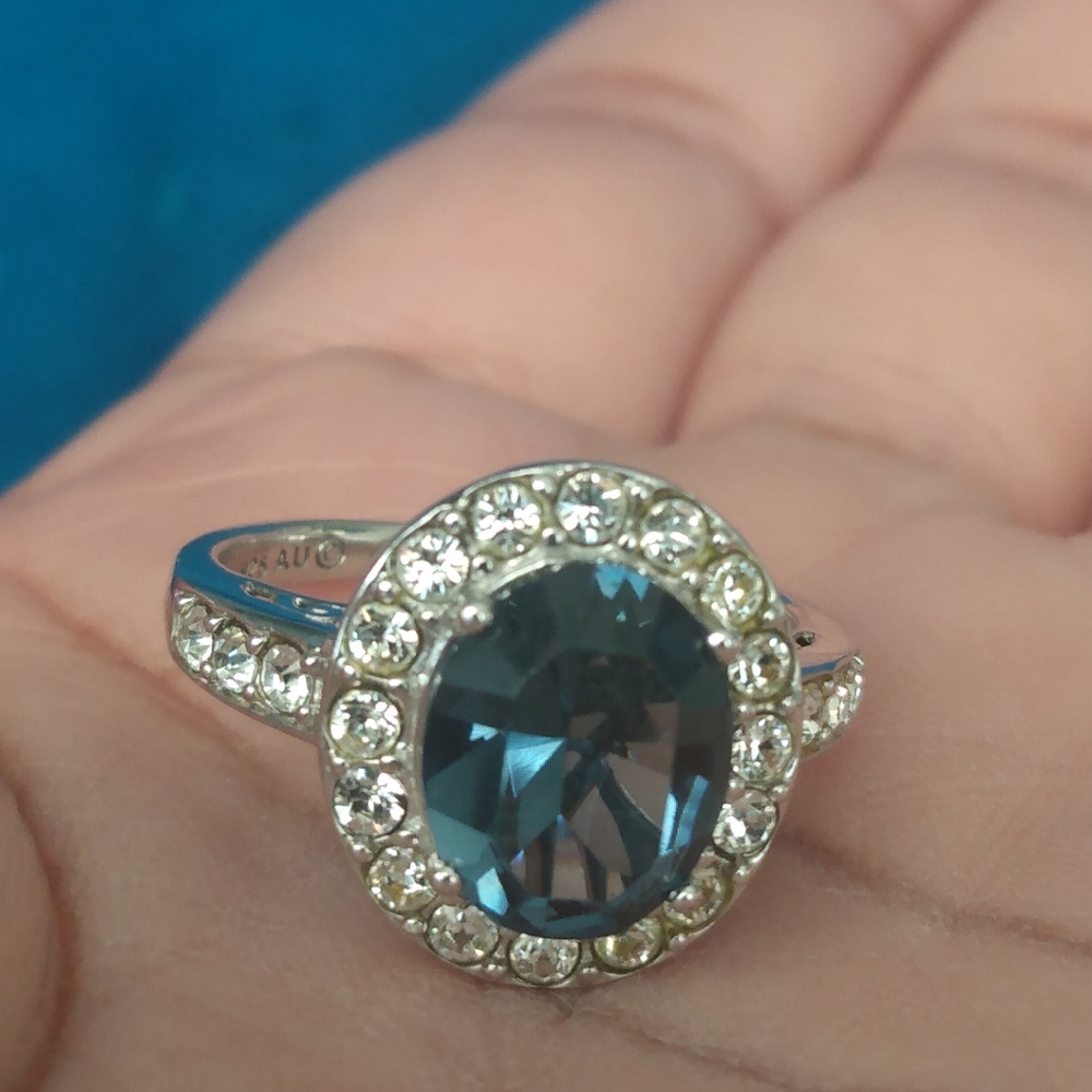 Sterling Silver Blue Crystal Rhinestone Princess D Inspired Ring Marked .925 AU